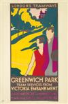 R. P. SLEEMAN (DATES UNKNOWN). LONDONS TRAMWAYS / GREENWICH PARK. 1931. 29x19 inches, 75x50 cm. Waterlow & Sons, London.